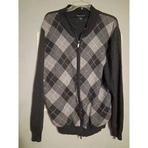 Kenneth Roberts Platinum Argyle Cashmere Blend Zip Sweater L Gray Teachercore